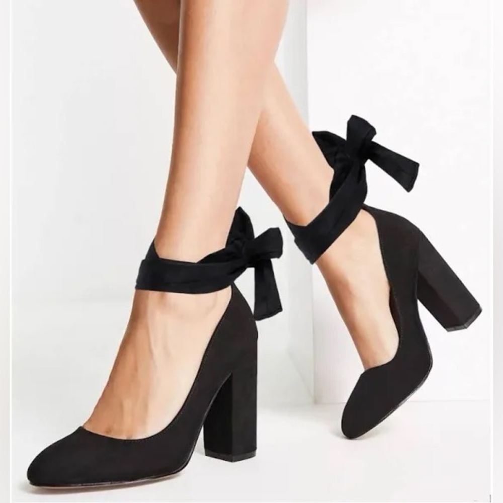 Black suede lace up heels